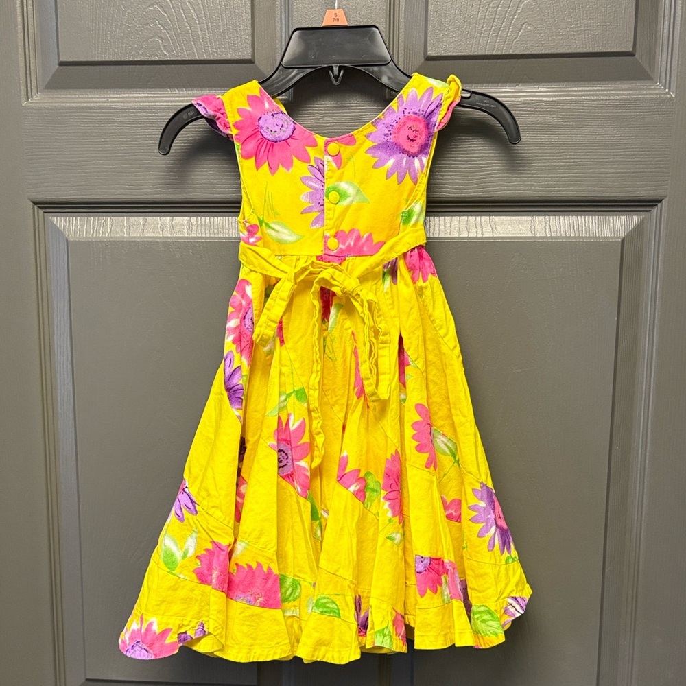 Handmade Floral Toddler Dress with Pink and Purple Accent Flowers- Approx 3-4T - Picture 2 of 8